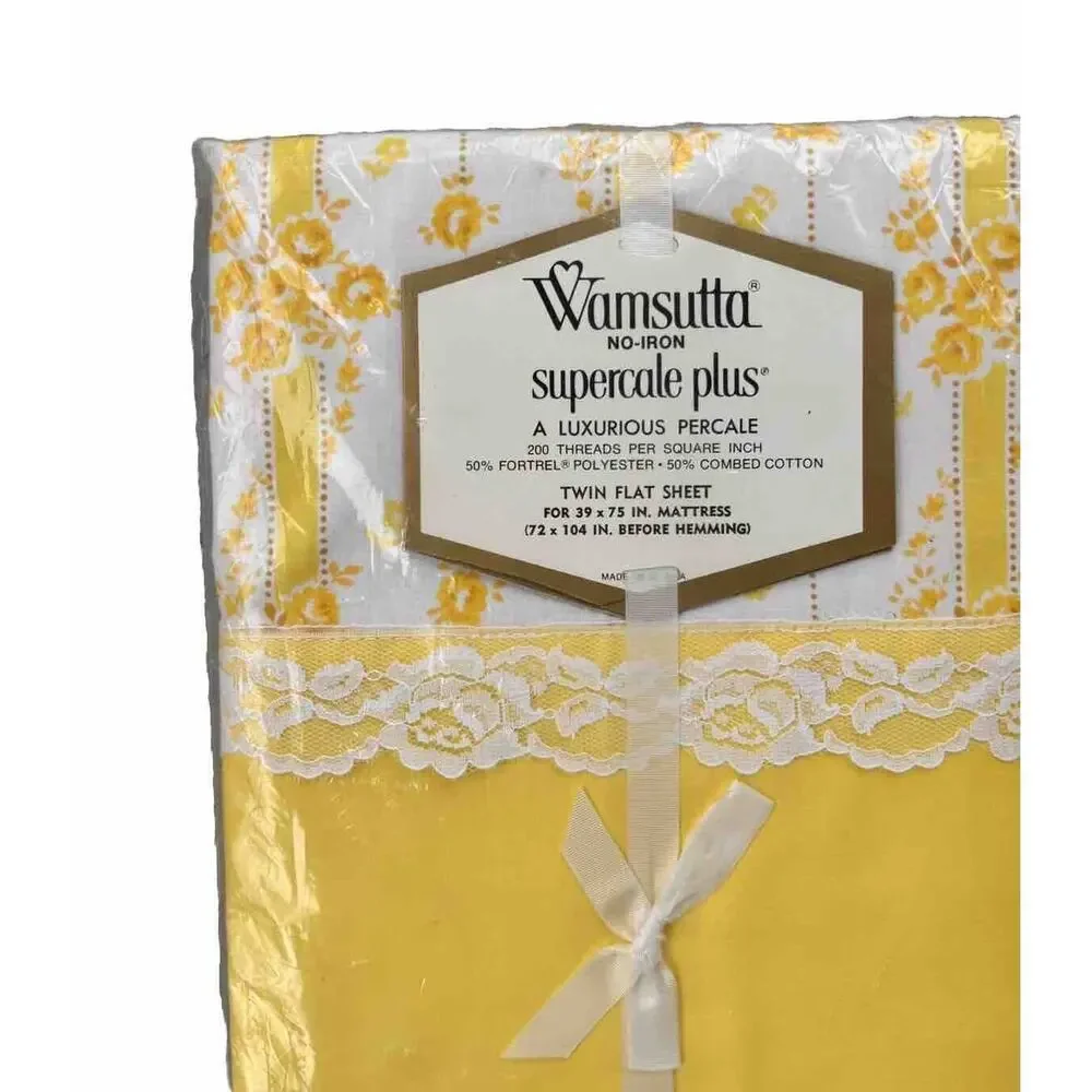 NEW Vintage Wamsutta Supercale Plus Twin Flat Sheet Rambling Rose White/Yellow